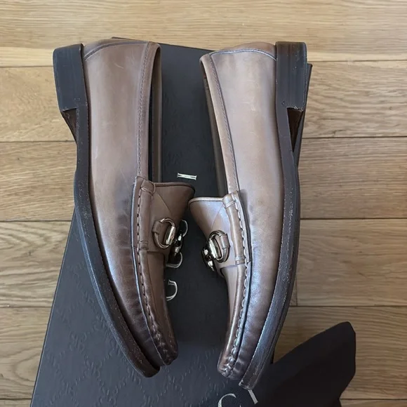 Gucci Tan Leather Loafers with Horsebit Detail